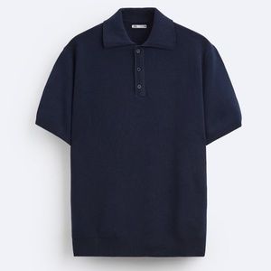 Zara Men’s Navy Knit Cotton Polo Shirt